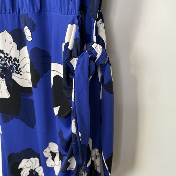 Lane Bryant Key Hole Neck Floral‎ Faux Wrap Tie Midi Dress Blue Black Size 22/24 - Picture 10 of 15